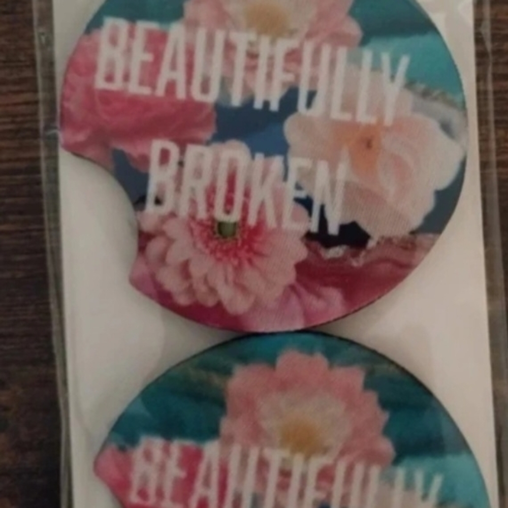 Floral "Beautifully Broken" Round Phone Grips - Teal & Pink